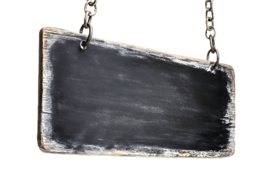 Signboard hanging on a chain, isolated on transparent background 