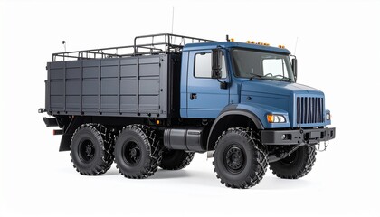 Side View Mockup of a Cold Climate Tactical Truck with Snow Chains on White Background