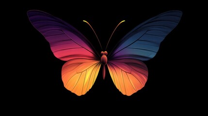 Fototapeta premium In close-up, a butterfly displays vibrant orange and purple spots set against a black background