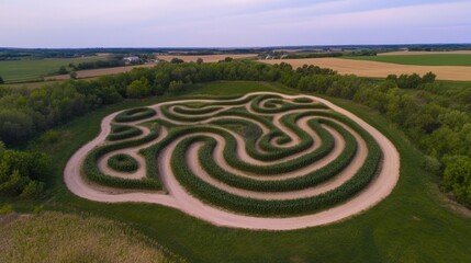 Circular corn maze design viewed from above.