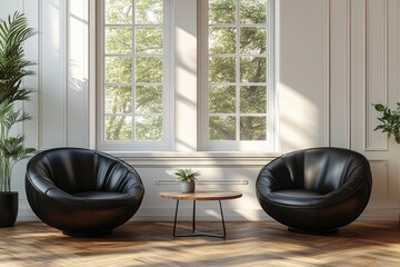 Elegant, modern seating arrangement in a sun-drenched room.
