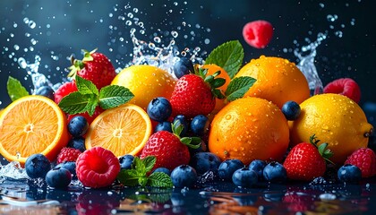 fresh fruits in water splash