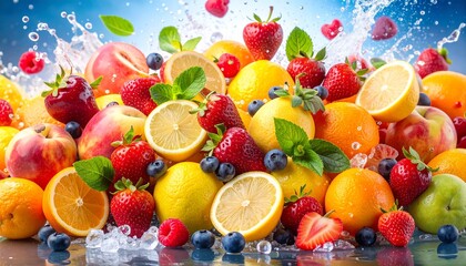 fresh fruits in water splash