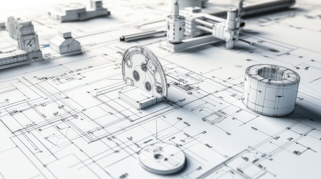 Detailed architectural plans with industrial components.