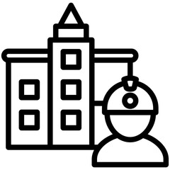 Builder mini illustration black outline icon, use for civil engineering, industry, construction, UI, UX kit, app and web development, digital or print.