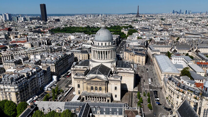 Pantheon At Paris Ile De France In France. Beautiful Temple. Paris Skyline Scene. Pantheon At Paris In Ile De France France. Imposing Construction. Tourism Landmark.