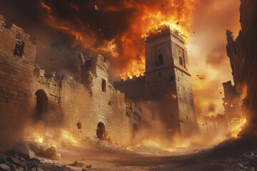 Crumbling Walls of Jericho, Bible Religious Concept