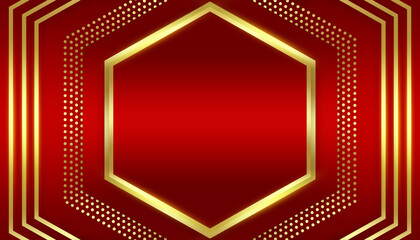 Abstract dark red gold modern luxury award hexagon empty space center with dots and lines pattern background
