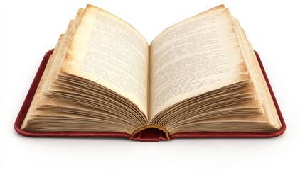 Open book with aged pages and red cover.