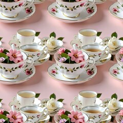 Fototapeta premium teacups and florals in romantic theme
