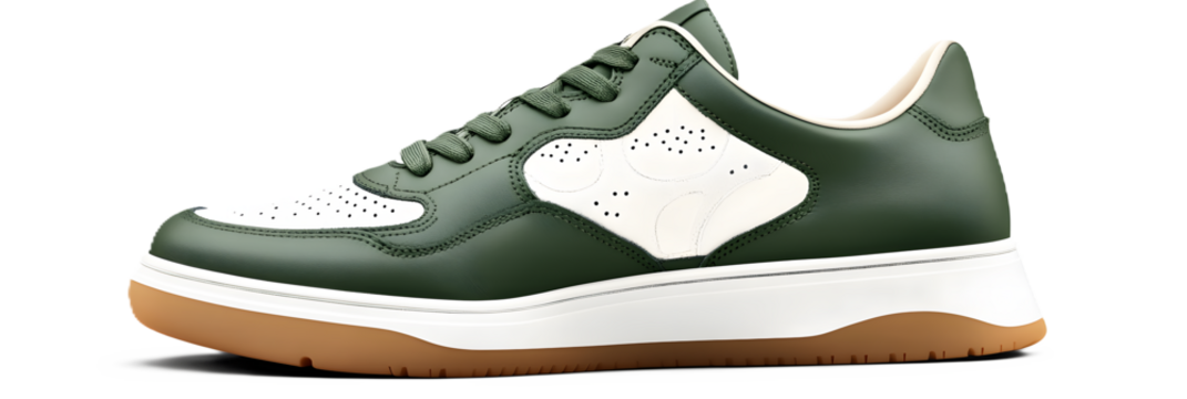 Sneakers, athletic shoes, green and white, retro style, isolated on white or transparent background 