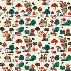 woodland creatures and mushrooms