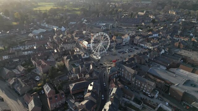 Explore Ripon's Charming Aerial Views Featuring a Vibrant Ferris Wheel and Scenic Town Landscape