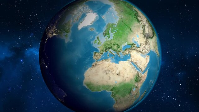 Spain on the globe. Outline. Satellite map. No labels