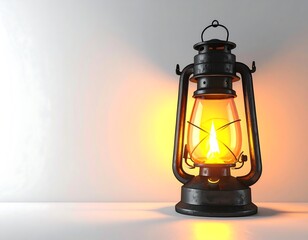 Burning Vintage Oil Lantern in a Dark Setting with Warm Glow and Soft Shadows