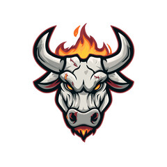 Creative vector esports logo featuring a fierce bull head with flames and sharp details for competitive gaming branding
