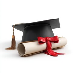 Graduation Cap and Diploma with Red Ribbon A Symbol of Academic Achievement and Success