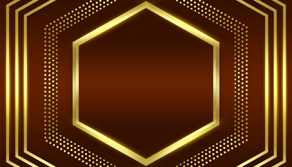 Abstract brown gold modern luxury award hexagon empty space center with dots and lines pattern background