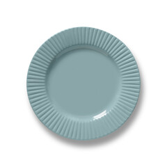 Elegant empty blue ceramic plate isolated on transparent background. Mock up. Kitchen decor, food...