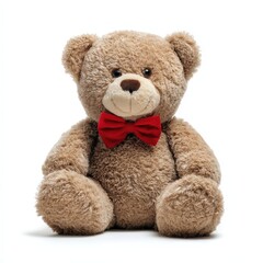 Obraz premium Adorable Brown Teddy Bear with Red Bow Tie Isolated on White Background Perfect for Valentine's Day