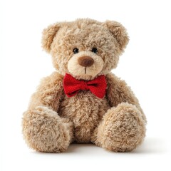 Obraz premium Adorable Plush Teddy Bear with Red Bow Tie Isolated on White Background Perfect for Valentine's Day