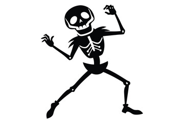 Isolated black skeleton figure strikes a spooky pose against a white background