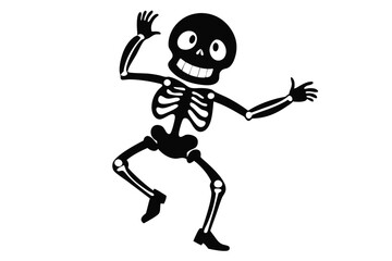 Cheerful skeleton cartoon character smiles and dances in a delightful, spooky, yet friendly way