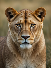 Obraz premium African Lioness Stares With Somber Expression