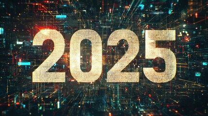Futuristic Digital Concept Representing the Year 2025 with Data Streams and Illuminated Elements for Technology and Innovation Themes