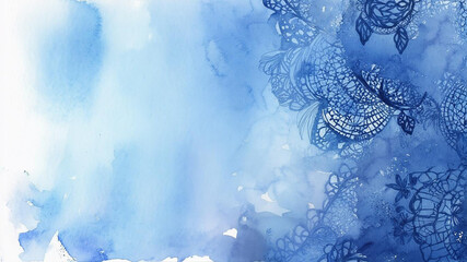 Abstract Watercolor Painting with Blue Lace Motifs