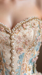 Obraz premium Elegant rococo fashion: close-up of golden embroidered corset for luxury design inspiration