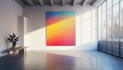 Modern art gallery, vibrant gradient painting, minimalist aesthetic
