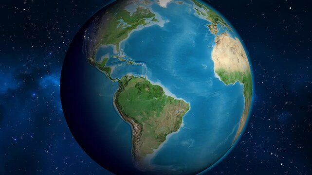 Suriname on the globe. Outline. Satellite map. No labels