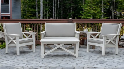 Obraz premium White Patio Furniture Set Outdoor Relaxing Chairs Coffee Table
