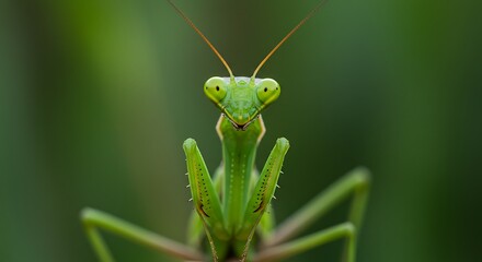 Praying Mantis Close Up Portrait in Green Nature Garden Environment Focus Stacking Macro Photography