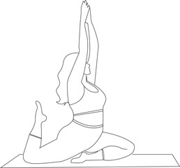 A graceful one-line vector illustration of a woman doing a seated stretching yoga pose, reflecting inner peace, body awareness, and spiritual flexibility great for meditation guides, health branding