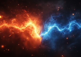 Cosmic energy clash of contrasting flames and icy energy.