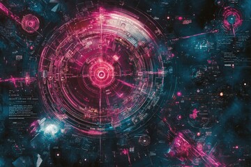 Futuristic digital interface with concentric circles
