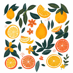 Obraz premium Colorful Citrus Fruits and Floral Arrangement