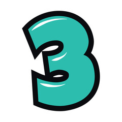 Bold cartoon number three. Vector