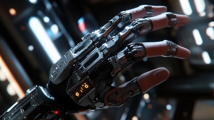 Fototapeta premium Detailed close-up view of a futuristic robotic hand.
