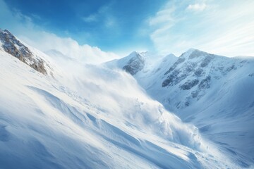 Dramatic snow avalanche in majestic mountain landscape
