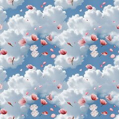 soft clouds and scattered petals