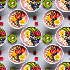 smoothie bowls arranged with toppings
