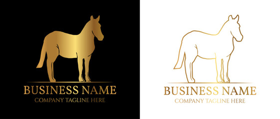 Gold Luxury Stallion or Equestrian Logo with Standing Elegant Horse