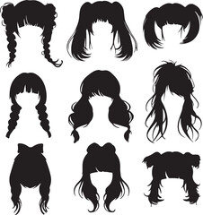 Silhouette Hairstyles: Anime Manga Haircuts Vector Collection