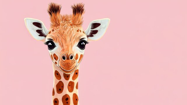 Cute giraffe illustration with a pink background.