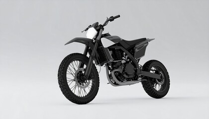 Fototapeta premium Black Motorcycle Studio Shot Against a White Background Isolated View Showing Details
