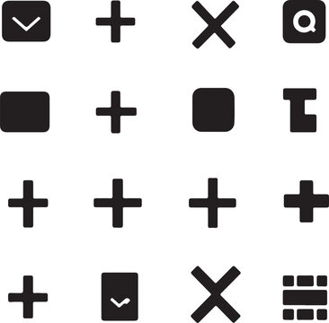 Black Simple UI Icons Set: Plus, Check, X, Square