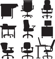 Black Silhouettes Office Furniture Desk Chairs Set